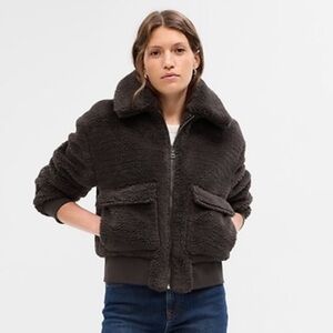 NWT Gap Sherpa Zip Moto Jacket Brown XL